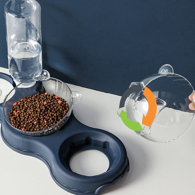 Draaibare Voerbak en waterdispenser voor katten en kleine honden 3-in-1